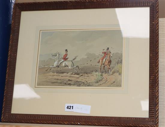 Phiz, watercolour, Hunting scene, signed, 18 x 27cm